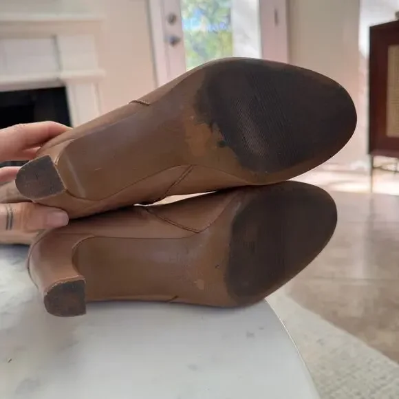 EUC $220 Naturalizer Henry Tan Chestnut Leather Knee High Heeled Boots - Picture 7 of 8